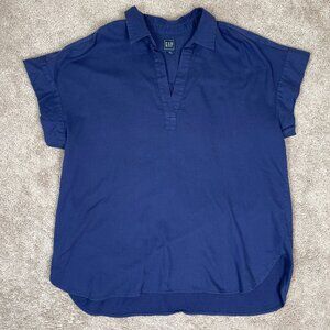 Gap Shirt Womens XL Tall Navy Blue Popover Collared Top Beach Resort Relaxed